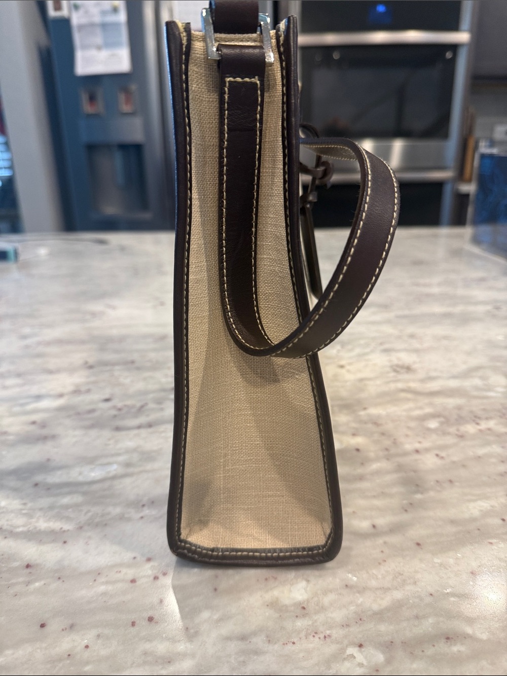 Lauren Ralph Lauren Cream Canvas Shoulder Bag with Dark Brown Trim - Picture 3 of 16